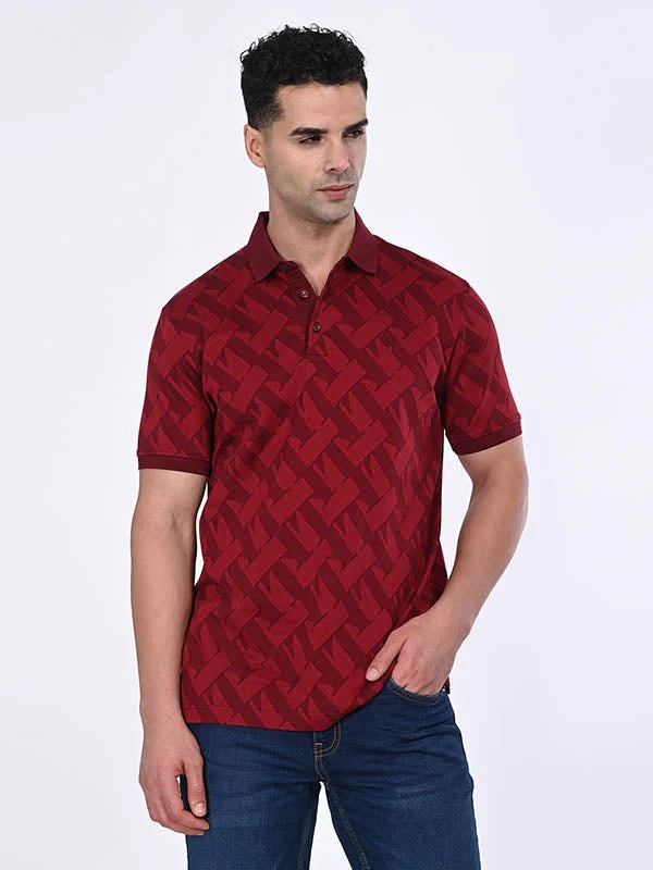 Indian Terrain Men's Half Sleeve Regular Fit Maroon Polo T-Shirt